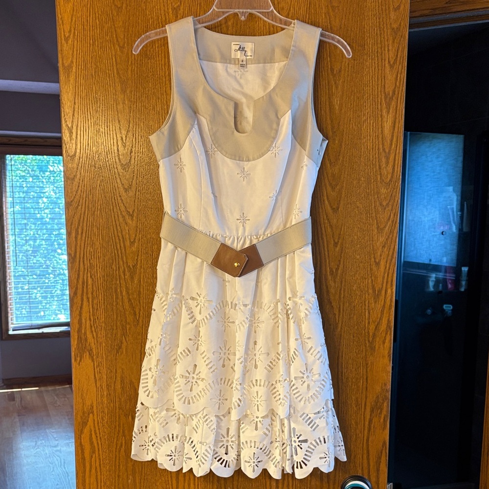 Lilly Pulitzer White Eyelet Dress with Tan Accents